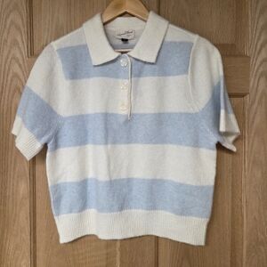 Universal Thread Short-Sleeve Polo Sweater in Light Blue and Cream Stripes